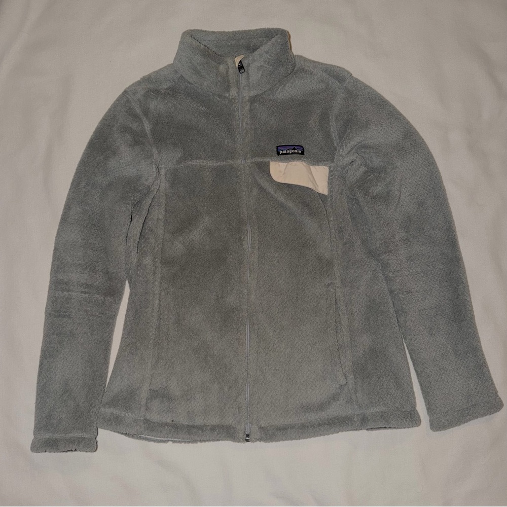 Patagonia Gray Fleece Zip Up Jacket with Cream Accent